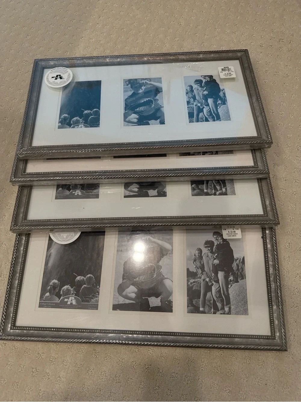 Set of 4 Vintage 3-Opening Collage Frames Silver Tone 5x7 NWT